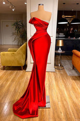 Red Mermaid Long Prom Dress With Beads Ruffles